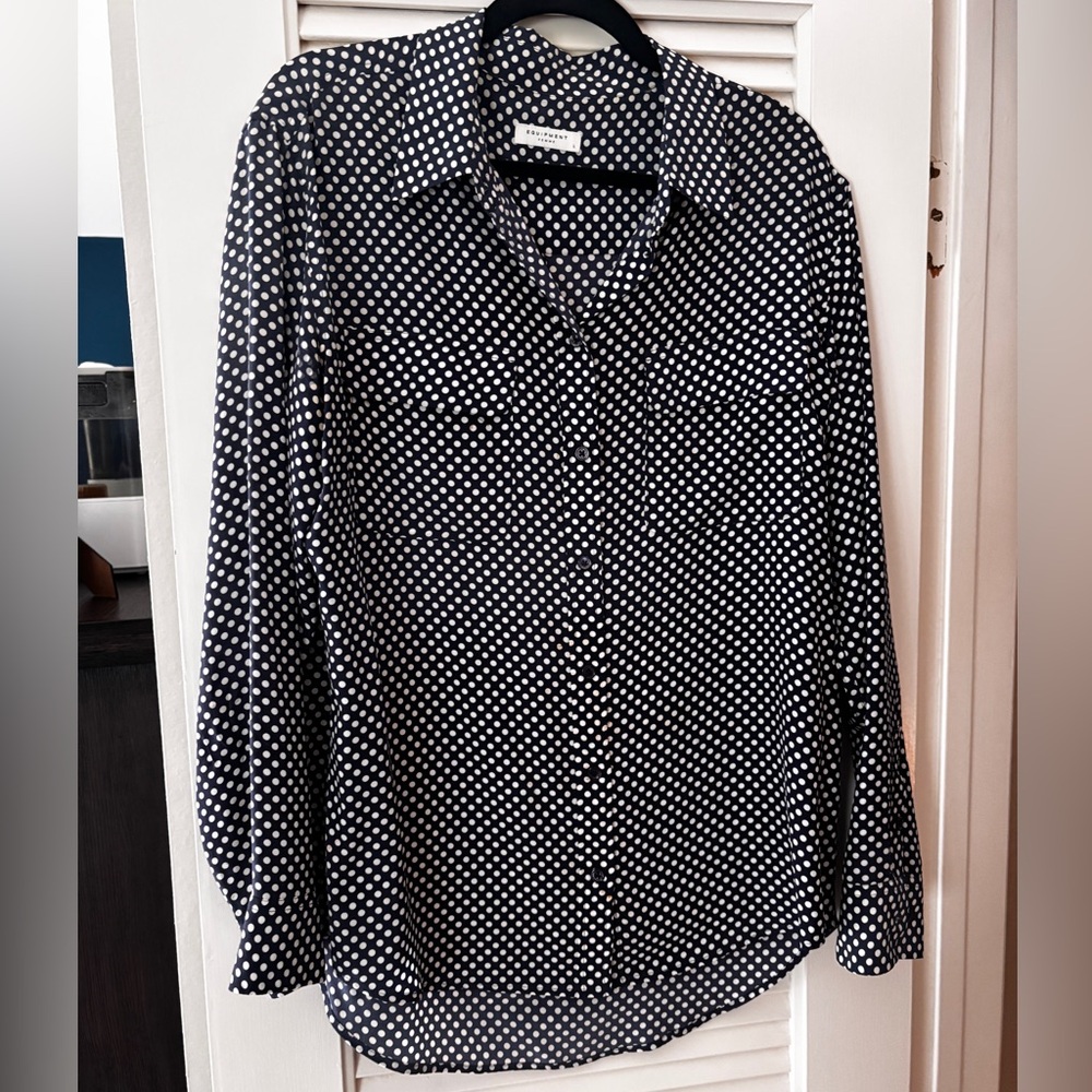 Equipment Blue and White Polka Dot Button-Up Shirt